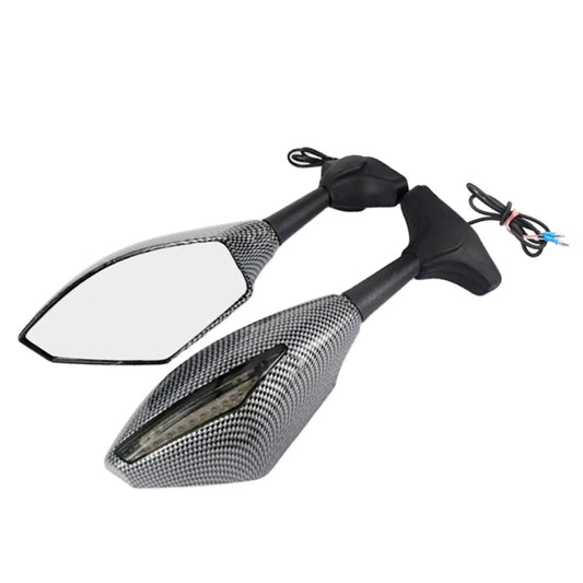 Motorcycle Modified Rear View Mirror Set with Light for Kawasaki (Carbon Fiber Black) by buy2fix