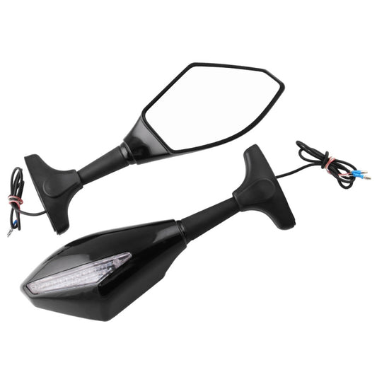 Motorcycle Modified Rear View Mirror Set with Light for Kawasaki (Black) by buy2fix