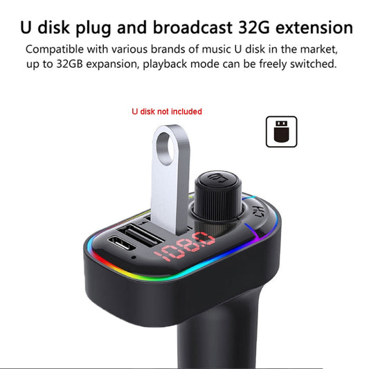 C12 Multifunctional Car Dual USB Charger Bluetooth FM Transmitter with Atmosphere Light by buy2fix