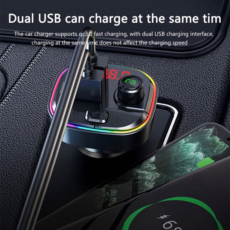 C13 Multifunctional Car Dual USB PD Fast Charger Bluetooth FM Transmitter with Atmosphere Light by buy2fix