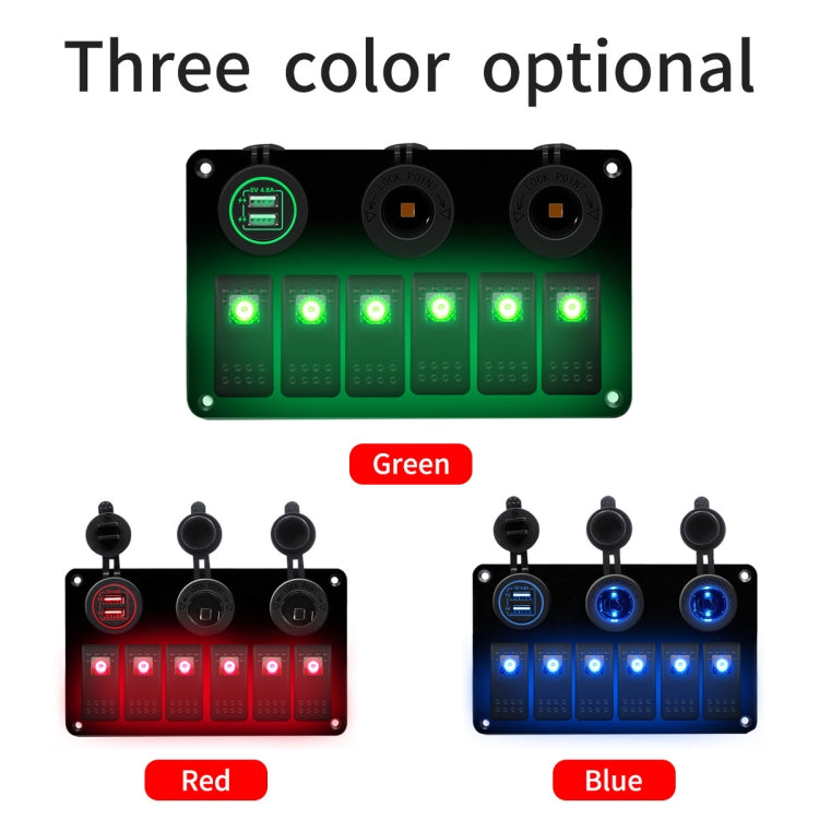 Multi-functional Combination Switch Panel 12V / 24V 6 Way Switches + Dual USB Charger for Car RV Marine Boat (Blue Light) by buy2fix