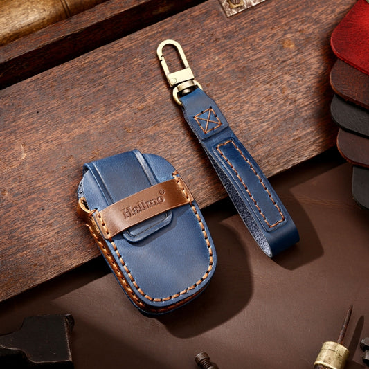 Hallmo Car Cowhide Leather Key Protective Cover Key Case for Hyundai IX35 A Style(Blue) by Hallmo