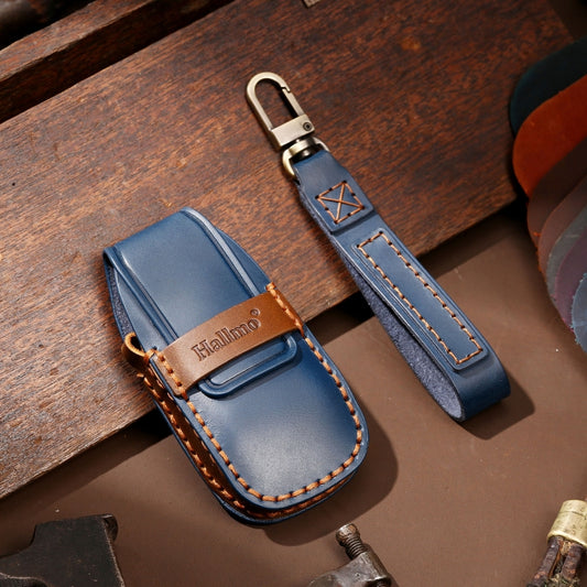 Hallmo Car Cowhide Leather Key Protective Cover Key Case for New Mercedes-Benz E300L(Blue) by Hallmo