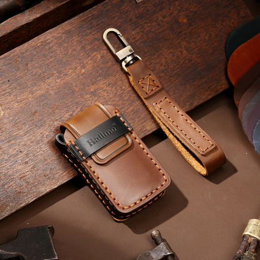 Hallmo Car Cowhide Leather Key Protective Cover Key Case for Honda Civic / Accord 3-button Start(Brown) by Hallmo