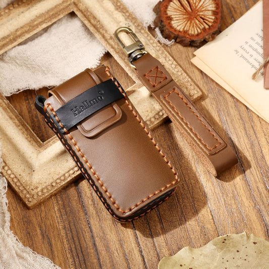 Hallmo Car Cowhide Leather Key Protective Cover Key Case for Trumpchi GS4 2021 B Style(Brown) by Hallmo