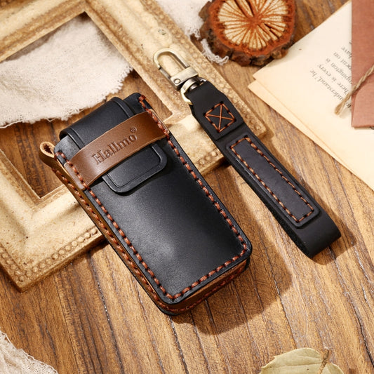 Hallmo Car Cowhide Leather Key Protective Cover Key Case for Trumpchi GS4 2021 C Style(Black) by Hallmo