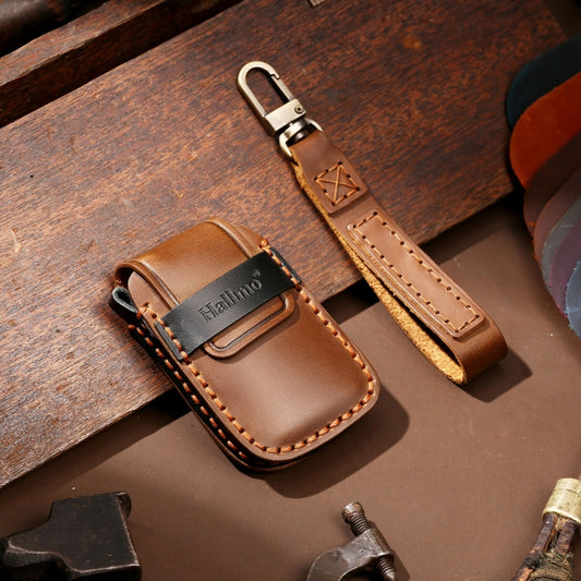 Hallmo Car Cowhide Leather Key Protective Cover Key Case for Volkswagen Lavida B Style(Brown) by Hallmo