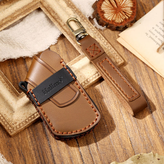 Hallmo Car Cowhide Leather Key Protective Cover Key Case for Volkswagen Golf 8(Brown) by Hallmo