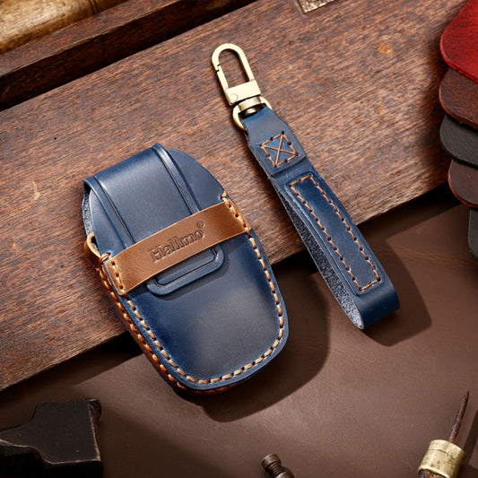Hallmo Car Cowhide Leather Key Protective Cover Key Case for Geely Emgrand C Style(Blue) by Hallmo