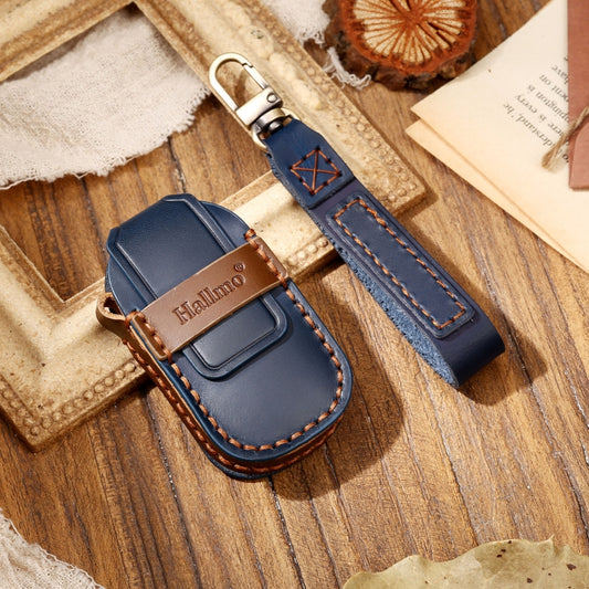 Hallmo Car Cowhide Leather Key Protective Cover Key Case for LEADING IDEAL One(Blue) by Hallmo