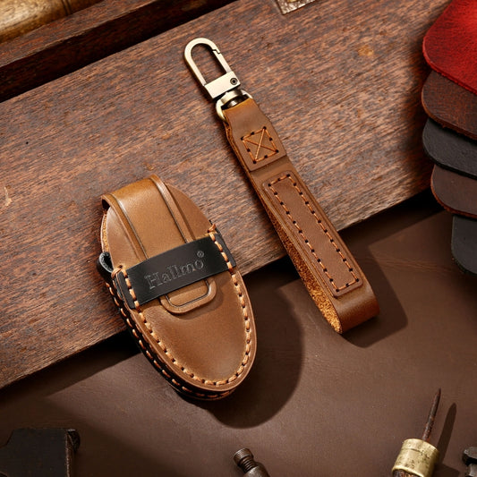 Hallmo Car Cowhide Leather Key Protective Cover Key Case for Nissan Sylphy 3-button Horn(Brown) by Hallmo