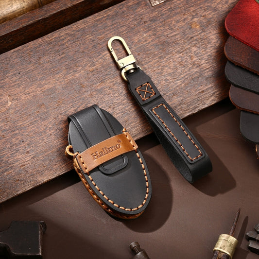 Hallmo Car Cowhide Leather Key Protective Cover Key Case for Nissan Sylphy 3-button Tail Box(Black) by Hallmo