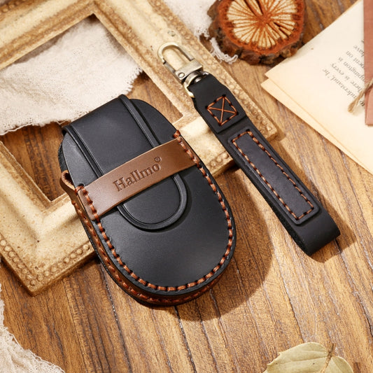 Hallmo Car Cowhide Leather Key Protective Cover Key Case for NIO ES6 / ES8(Black) by Hallmo
