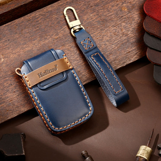 Hallmo Car Cowhide Leather Key Protective Cover Key Case for Land Rover Discovery 5 A Style(Blue) by Hallmo