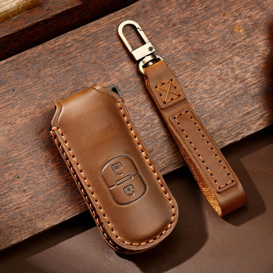 Hallmo Car Cowhide Leather Key Protective Cover Key Case for Mazda Axela 2-button(Brown) by Hallmo