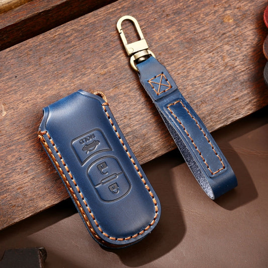 Hallmo Car Cowhide Leather Key Protective Cover Key Case for Mazda Axela 3-button(Blue) by Hallmo