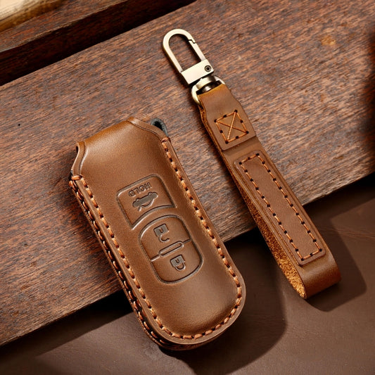 Hallmo Car Cowhide Leather Key Protective Cover Key Case for Mazda Axela 3-button(Brown) by Hallmo