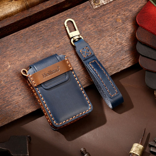 Hallmo Car Cowhide Leather Key Protective Cover Key Case for New Mazda Axela(Blue) by Hallmo