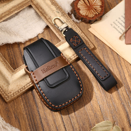 Hallmo Car Cowhide Leather Key Protective Cover Key Case for Changan CS75 Plus(Black) by Hallmo