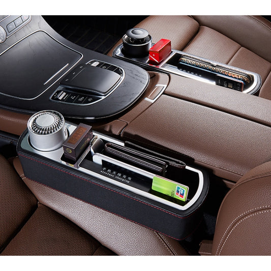 Car Multi-functional Wireless Fast Charge Console PU Leather Box Cup Holder Seat Gap Side Storage Box (Black) by buy2fix