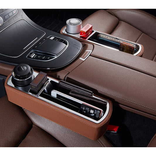 Car Multi-functional Wireless Fast Charge Console PU Leather Box Cup Holder Seat Gap Side Storage Box (Brown) by buy2fix