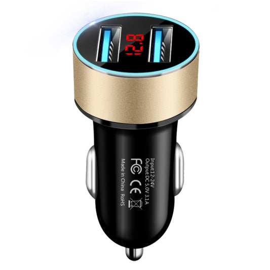 JMG-C016A 5V 3.1A Car Dual USB Charger with LED Display(Gold) by buy2fix