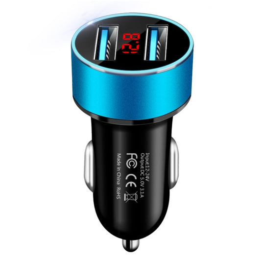 JMG-C016A 5V 3.1A Car Dual USB Charger with LED Display(Blue) by buy2fix