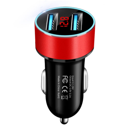 JMG-C016A 5V 3.1A Car Dual USB Charger with LED Display(Red) by buy2fix