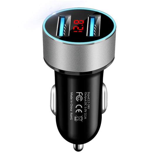 JMG-C016A 5V 3.1A Car Dual USB Charger with LED Display(Silver) by buy2fix
