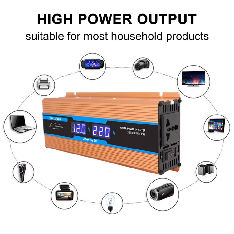 Carmaer Modified Sine Wave 12V to 220V 1200W Car Multi-function Double Digital Display Inverter Household Power Converter by buy2fix