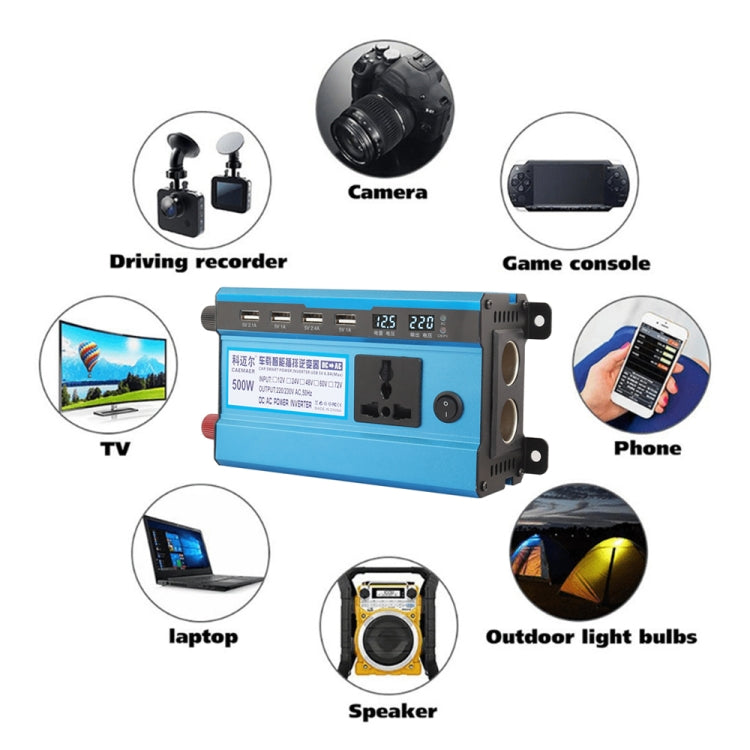 Carmaer 12V to 220V 500W Double Cigarette Lighter Car Double Digital Display Inverter Household Power Converter by buy2fix