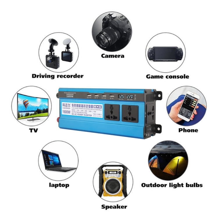 Carmaer 60V to 220V 1600W Three Socket Car Double Digital Display Inverter Household Power Converter by buy2fix