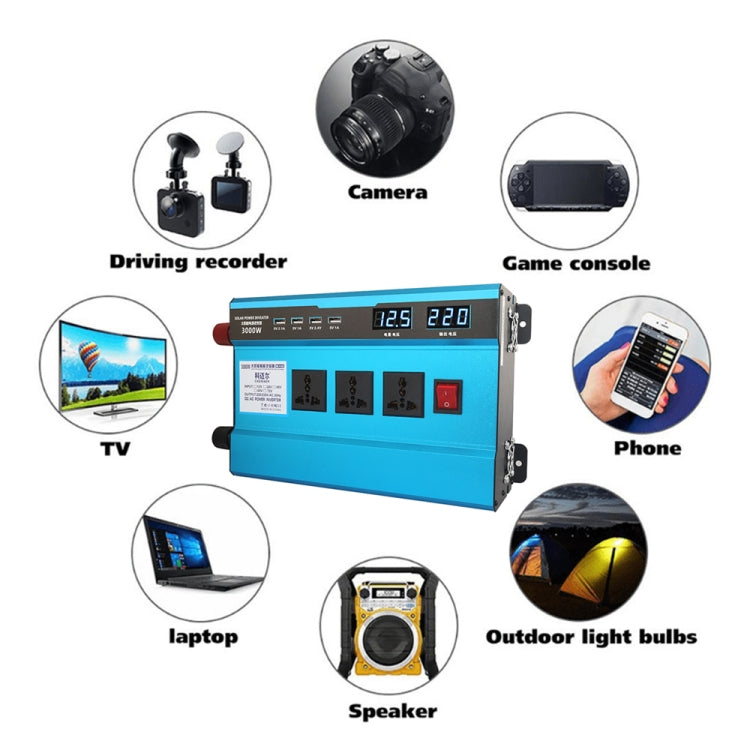 Carmaer 24V to 220V 3000W Intelligent Fan Car Double Digital Display Inverter Household Power Converter by buy2fix