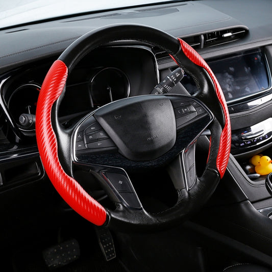Car Universal Carbon Fiber Texture Leather Steering Wheel Cover (Red) by buy2fix