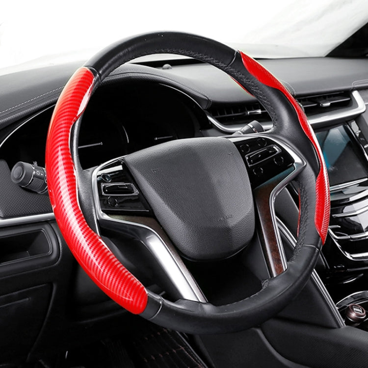 Car Universal Carbon Fiber Steering Wheel Cover (Red) by buy2fix