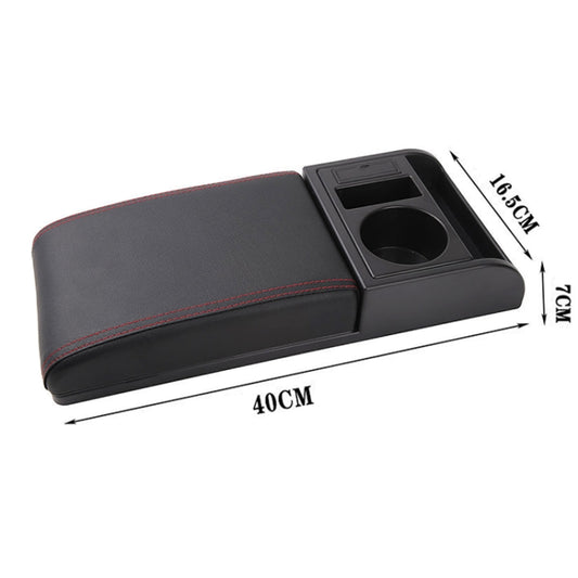Car Multi-functional Dual USB Armrest Box Booster Pad, Microfiber Leather Straight Type (Black Red) by buy2fix