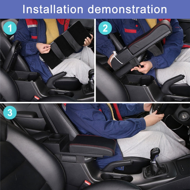 Car Multi-functional Dual USB Armrest Box Booster Pad, Carbon Fiber Leather Curved Type (Black Red) by buy2fix