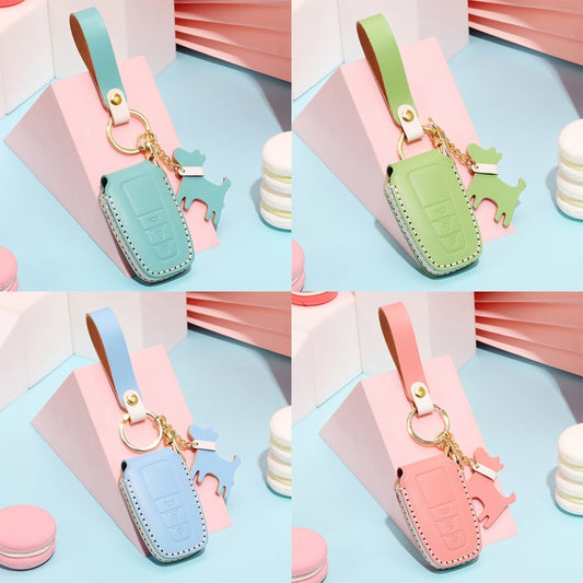 Hallmo Car Female Style Cowhide Leather Key Protective Cover for Toyota(Sky Blue) by Hallmo