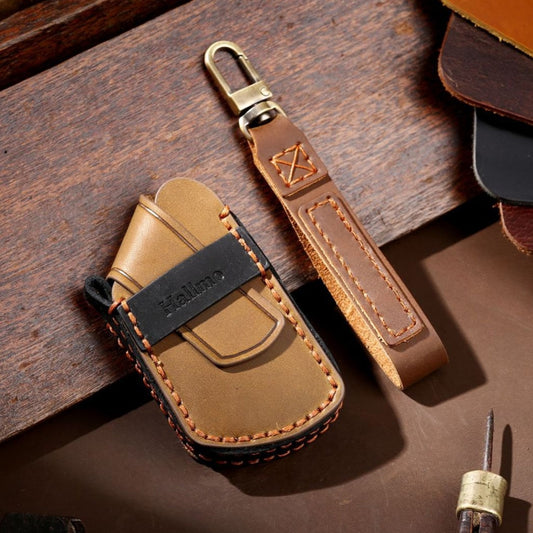 Hallmo Car Cowhide Leather Key Protective Cover for Volkswagen Golf 8(Brown) by Hallmo