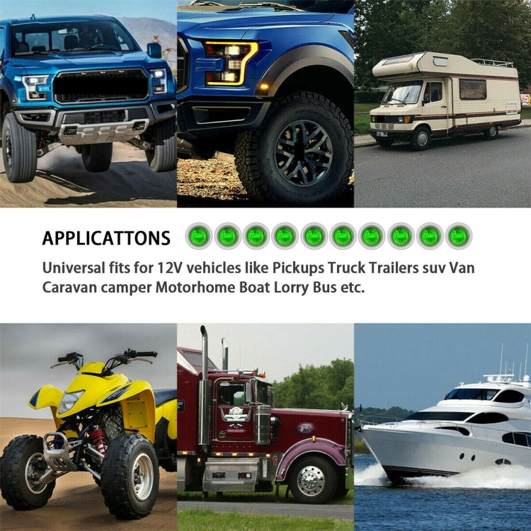 10 PCS MK-118 3/4 inch Metal Frame Car / Truck 3LEDs Side Marker Indicator Lights Bulb Lamp (Green Light) by buy2fix