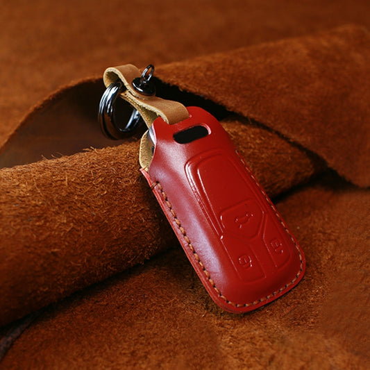For Audi Series Car Cowhide Leather Key Protective Cover Key Case, A Version 2016-2017 (Red) by buy2fix