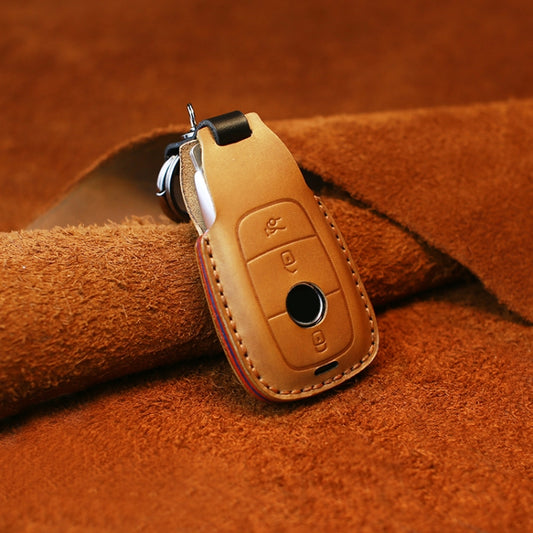 For Mercedes-Benz Colorful Edge Style Car Cowhide Leather Key Protective Cover Key Case (Brown) by buy2fix