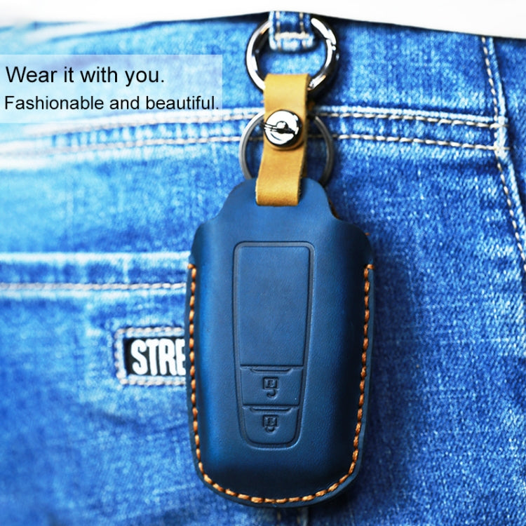 For Toyota Car Cowhide Leather Key Protective Cover Key Case, Two Keys Version (Blue) by buy2fix