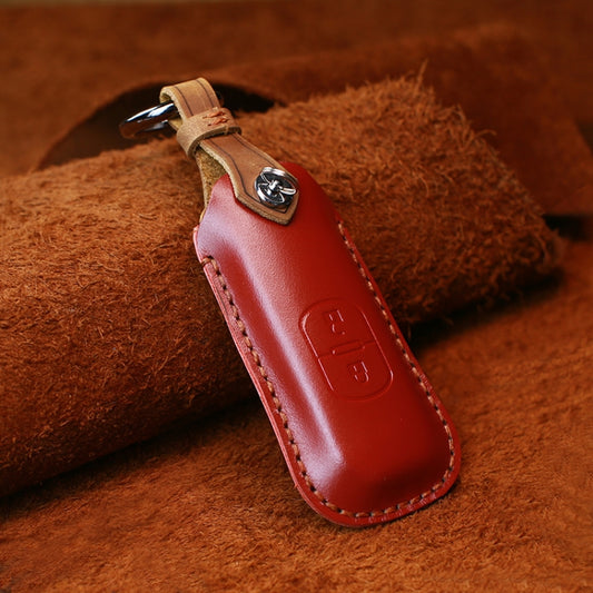 For Mazda Old Style Hallmo Car Cowhide Leather Key Protective Cover Key Case, Two Keys Version(Red) by Hallmo
