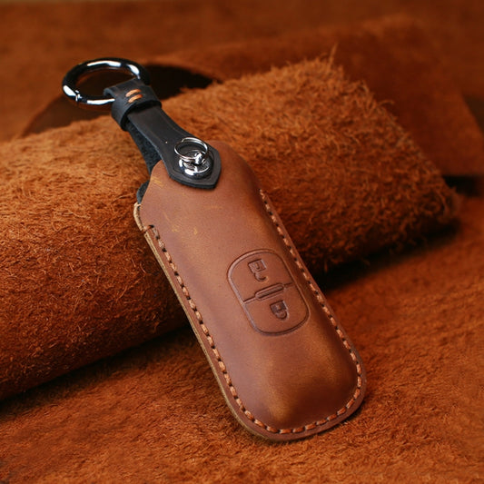 For Mazda Old Style Hallmo Car Cowhide Leather Key Protective Cover Key Case, Two Keys Version(Brown) by Hallmo