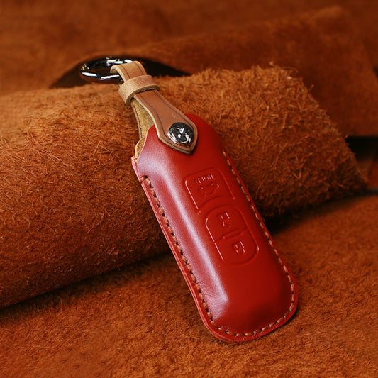 For Mazda Old Style Hallmo Car Cowhide Leather Key Protective Cover Key Case, Three Keys Version(Red) by Hallmo