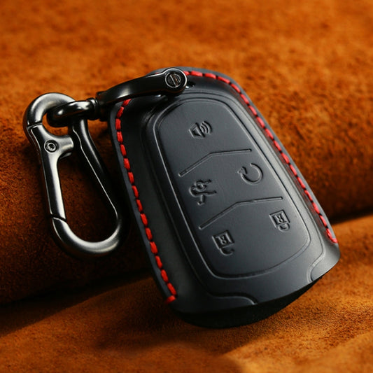For Cadillac Car Cowhide Leather Key Protective Cover Key Case, Five Keys Version (Black) by buy2fix