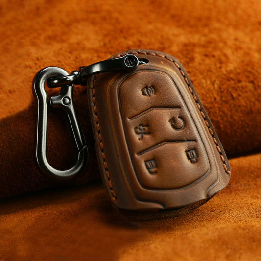 For Cadillac Car Cowhide Leather Key Protective Cover Key Case, Five Keys Version (Brown) by buy2fix