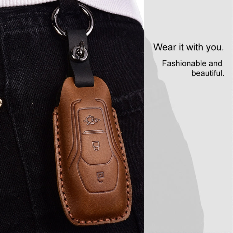 For Ford Old Style Car Cowhide Leather Key Protective Cover Key Case (Red) by buy2fix