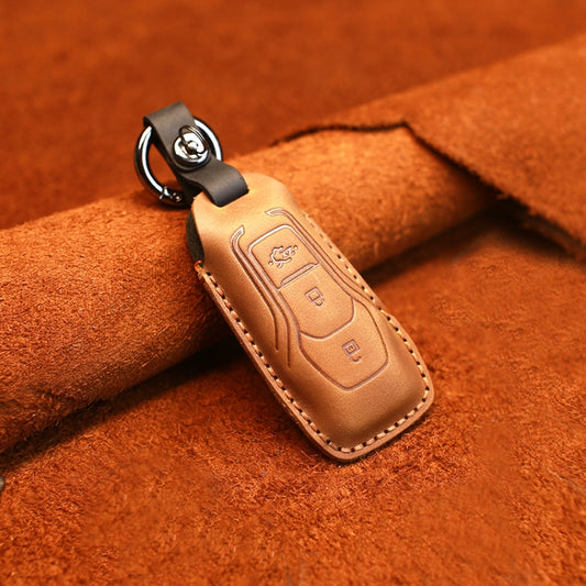 For Ford Old Style Car Cowhide Leather Key Protective Cover Key Case (Brown) by buy2fix